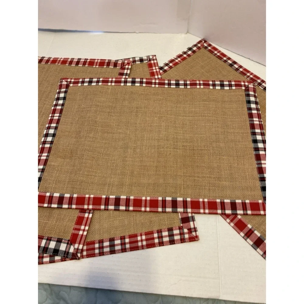 Reversible Red, Black‎ & White Plaid/Jute Placemats Set of  4